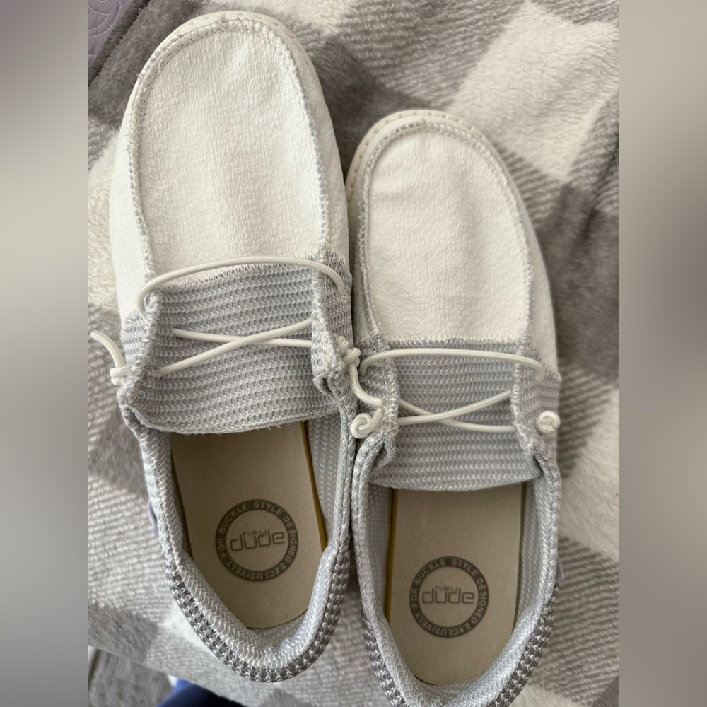 Woman’s Hey Dude Shoes in Gray and White